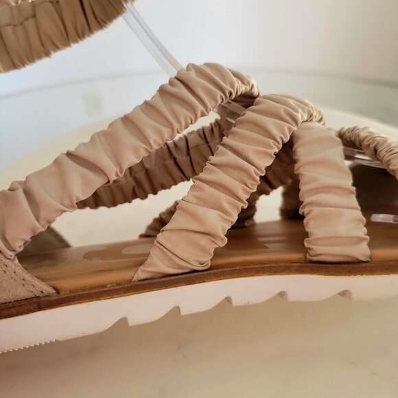 Sorel Ella II Ankle Strap Ruched Elastic Sandals Leather Flats Beige Size 6.5 - Picture 6 of 11